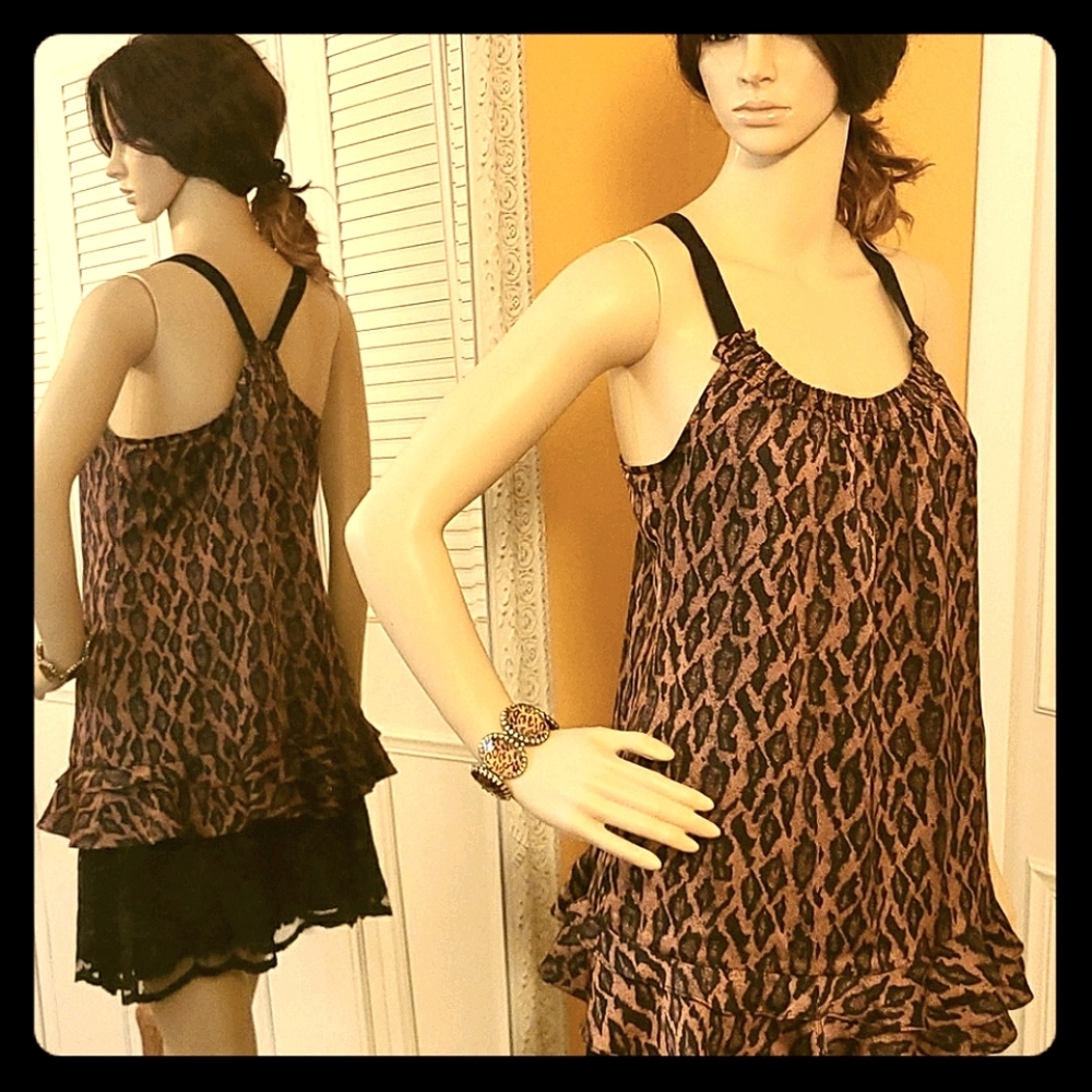 nicole by Nicole Miller Satin Cheetah Tank